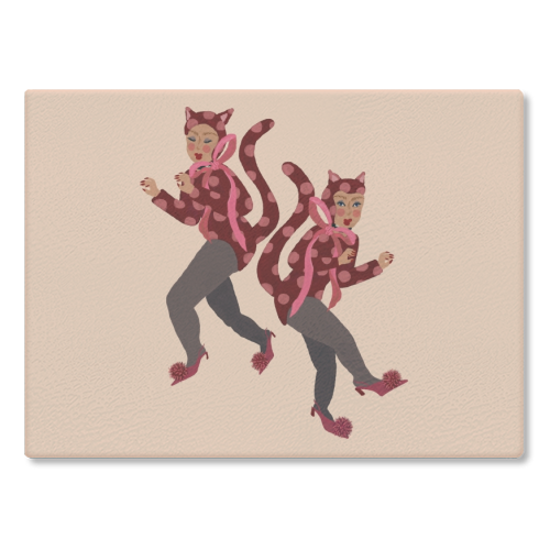 Cat Women - Blush Polka Catsuits - glass chopping board by Steph Pryor