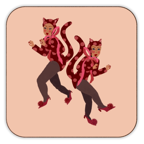 Cat Women - Blush Polka Catsuits - personalised beer coaster by Steph Pryor