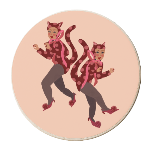 Cat Women - Blush Polka Catsuits - personalised beer coaster by Steph Pryor