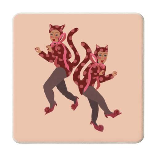 Cat Women - Blush Polka Catsuits - personalised beer coaster by Steph Pryor