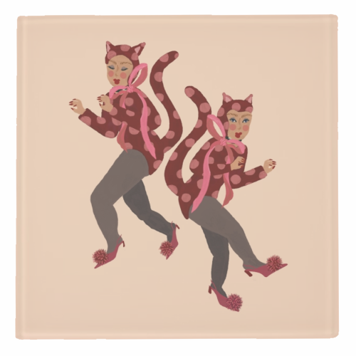Cat Women - Blush Polka Catsuits - personalised beer coaster by Steph Pryor
