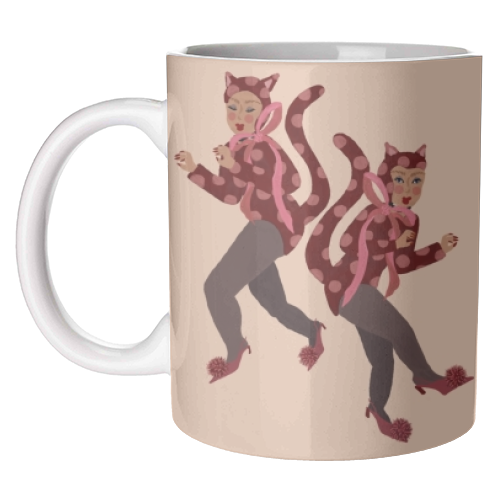 Cat Women - Blush Polka Catsuits - unique mug by Steph Pryor