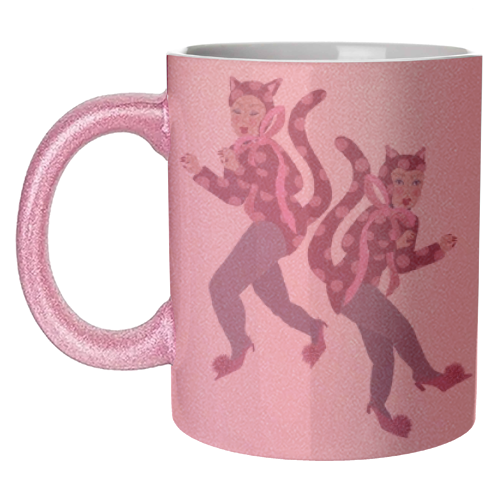Cat Women - Blush Polka Catsuits - unique mug by Steph Pryor