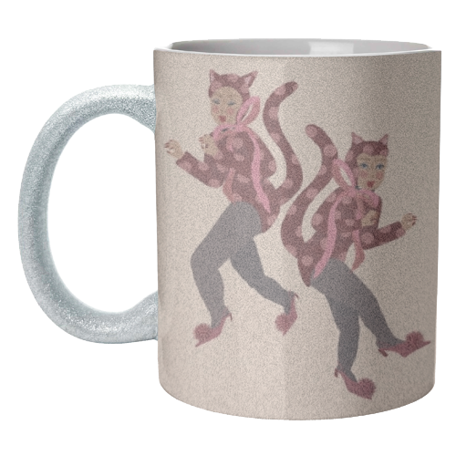 Cat Women - Blush Polka Catsuits - unique mug by Steph Pryor