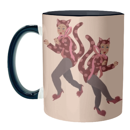 Cat Women - Blush Polka Catsuits - unique mug by Steph Pryor