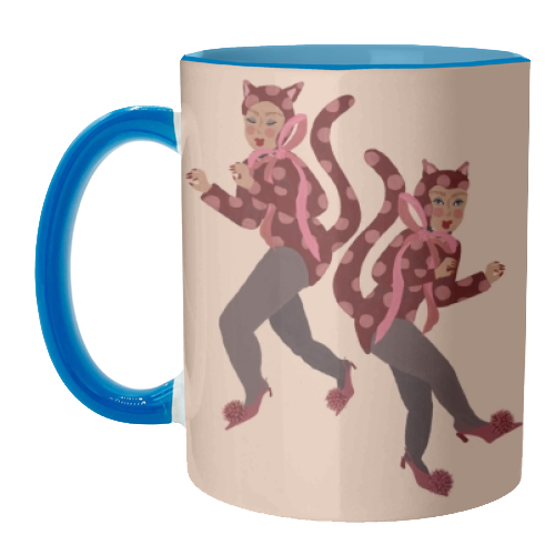 Cat Women - Blush Polka Catsuits - unique mug by Steph Pryor