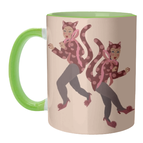 Cat Women - Blush Polka Catsuits - unique mug by Steph Pryor