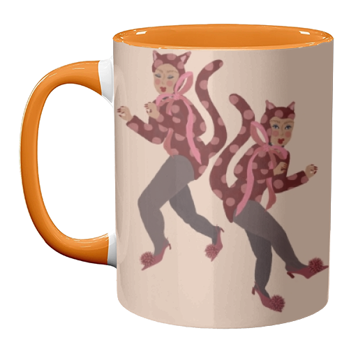 Cat Women - Blush Polka Catsuits - unique mug by Steph Pryor