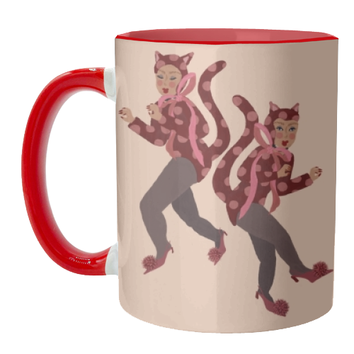 Cat Women - Blush Polka Catsuits - unique mug by Steph Pryor