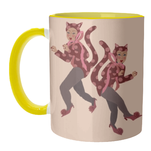 Cat Women - Blush Polka Catsuits - unique mug by Steph Pryor