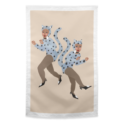 Cat Women - Blue Dalmatian Catsuit - funny tea towel by Steph Pryor