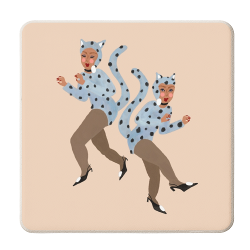 Cat Women - Blue Dalmatian Catsuit - personalised beer coaster by Steph Pryor