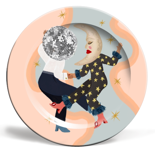 Disco Lovers Moon Dance - ceramic dinner plate by Steph Pryor