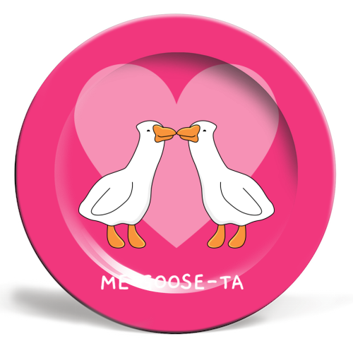 Me Goose-ta Funny Goose Couple Pun Quote - ceramic dinner plate by Sundiva Designs