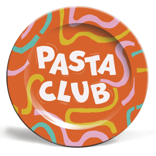 Vibrant Retro Pasta Club Noodle Lover Illustration - ceramic dinner plate by Ania Wieclaw