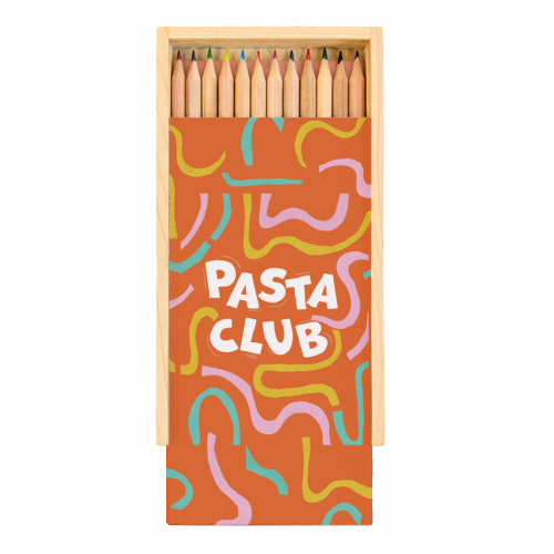Vibrant Retro Pasta Club Noodle Lover Illustration - Coloured Pencils with Box by Ania Wieclaw