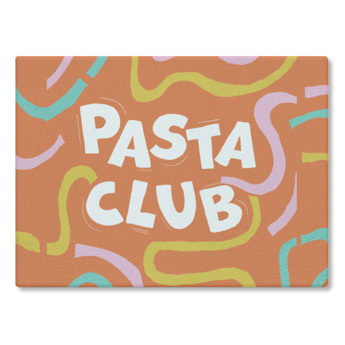 Vibrant Retro Pasta Club Noodle Lover Illustration - glass chopping board by Ania Wieclaw