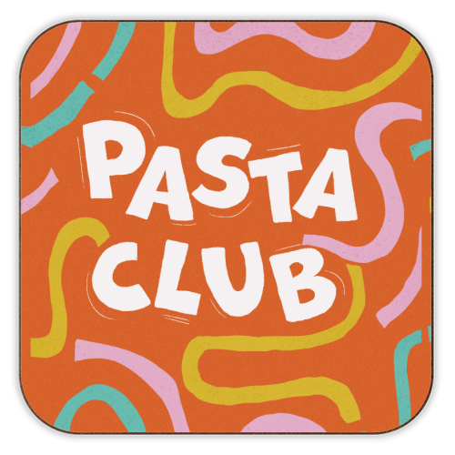 Vibrant Retro Pasta Club Noodle Lover Illustration - personalised beer coaster by Ania Wieclaw