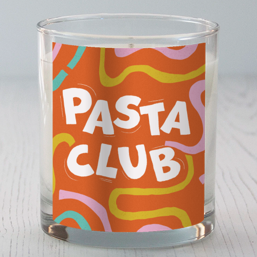 Vibrant Retro Pasta Club Noodle Lover Illustration - scented candle by Ania Wieclaw
