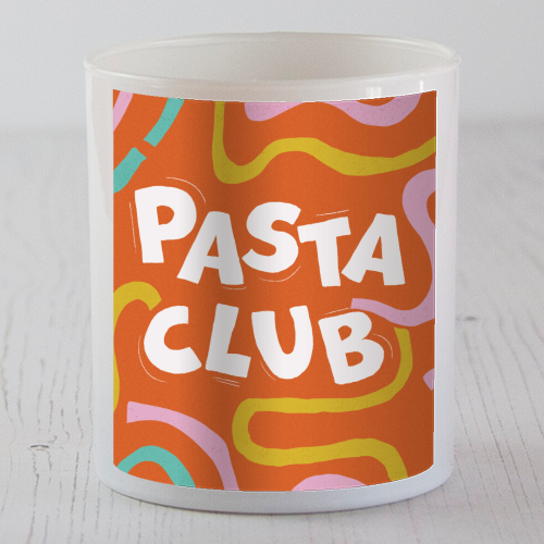 Vibrant Retro Pasta Club Noodle Lover Illustration - scented candle by Ania Wieclaw