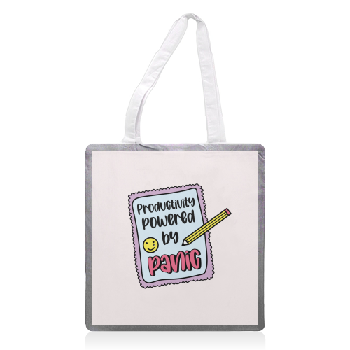 Productivity Powered By Panic Funny Student Life Quote - printed canvas tote bag by Sundiva Designs