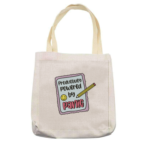 Productivity Powered By Panic Funny Student Life Quote - printed canvas tote bag by Sundiva Designs