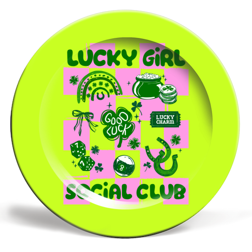 Retro Lucky Girl Social Club - ceramic dinner plate by EZbie