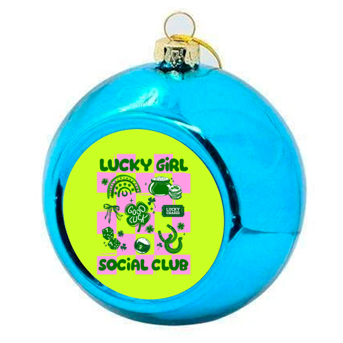 Retro Lucky Girl Social Club - colourful christmas bauble by EZbie