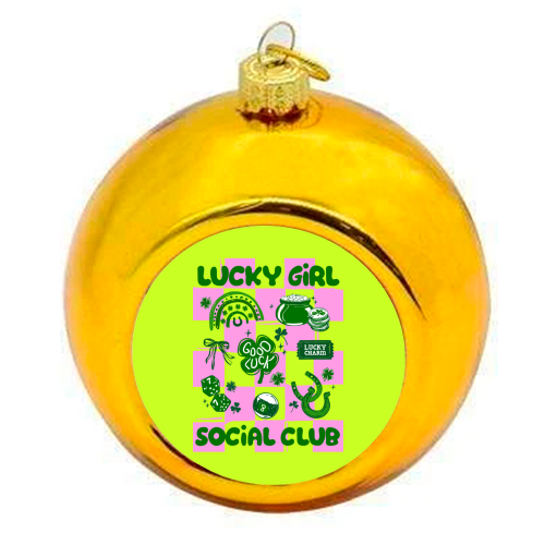 Retro Lucky Girl Social Club - colourful christmas bauble by EZbie