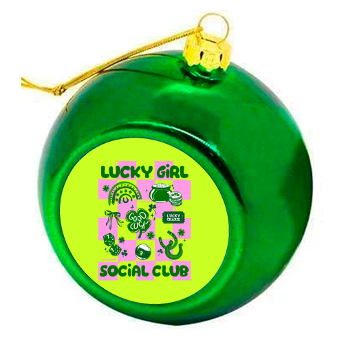 Retro Lucky Girl Social Club - colourful christmas bauble by EZbie