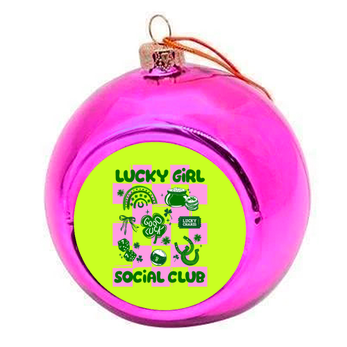 Retro Lucky Girl Social Club - colourful christmas bauble by EZbie