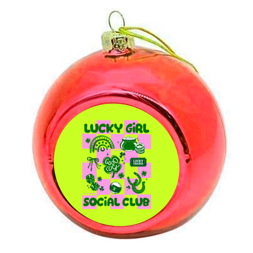 Retro Lucky Girl Social Club - colourful christmas bauble by EZbie