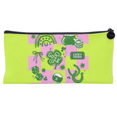 Retro Lucky Girl Social Club - flat pencil case by EZbie
