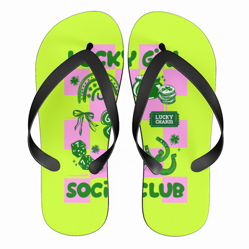 Retro Lucky Girl Social Club - funny flip flops by EZbie