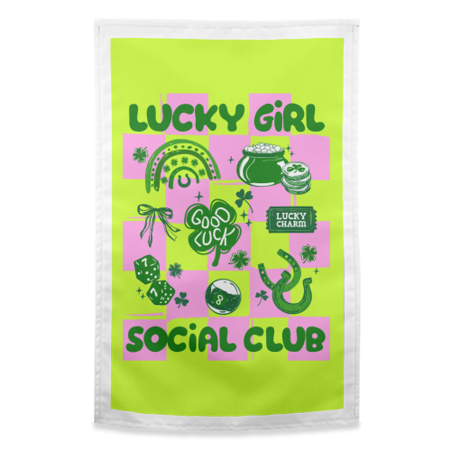 Retro Lucky Girl Social Club - funny tea towel by EZbie
