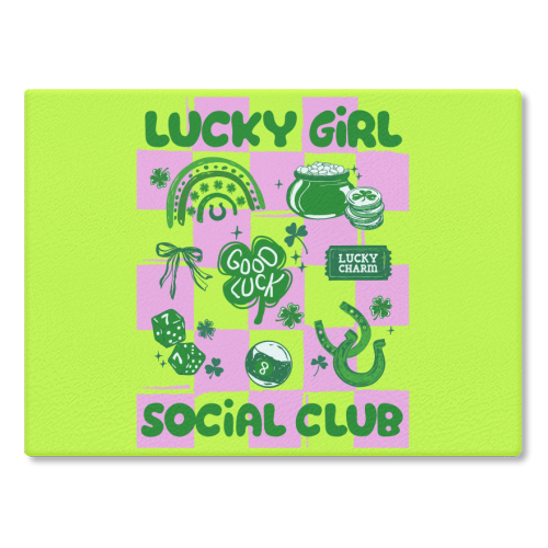 Retro Lucky Girl Social Club - glass chopping board by EZbie