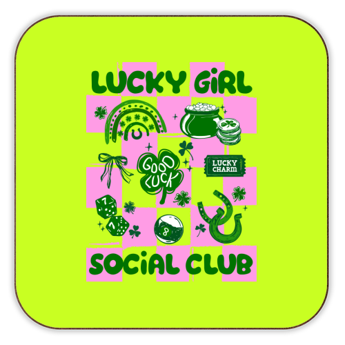 Retro Lucky Girl Social Club - personalised beer coaster by EZbie