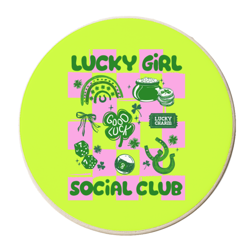 Retro Lucky Girl Social Club - personalised beer coaster by EZbie
