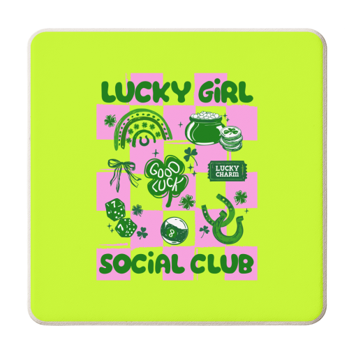 Retro Lucky Girl Social Club - personalised beer coaster by EZbie