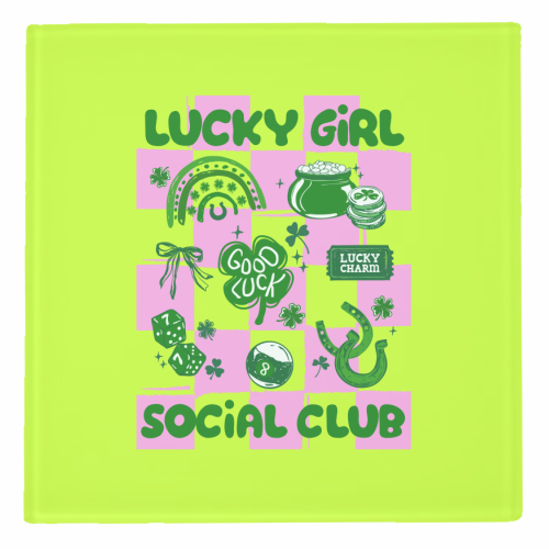 Retro Lucky Girl Social Club - personalised beer coaster by EZbie