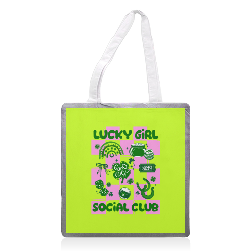 Retro Lucky Girl Social Club - printed canvas tote bag by EZbie
