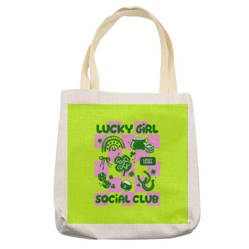 Retro Lucky Girl Social Club - printed canvas tote bag by EZbie