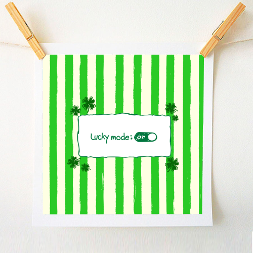 Lucky Mode On – Retro Green Stripes - A1 - A4 art print by EZbie