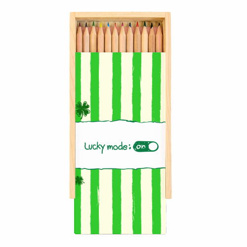 Lucky Mode On – Retro Green Stripes - Coloured Pencils with Box by EZbie