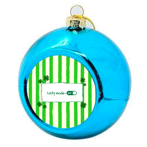 Lucky Mode On – Retro Green Stripes - colourful christmas bauble by EZbie