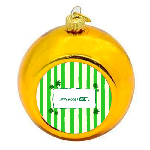 Lucky Mode On – Retro Green Stripes - colourful christmas bauble by EZbie
