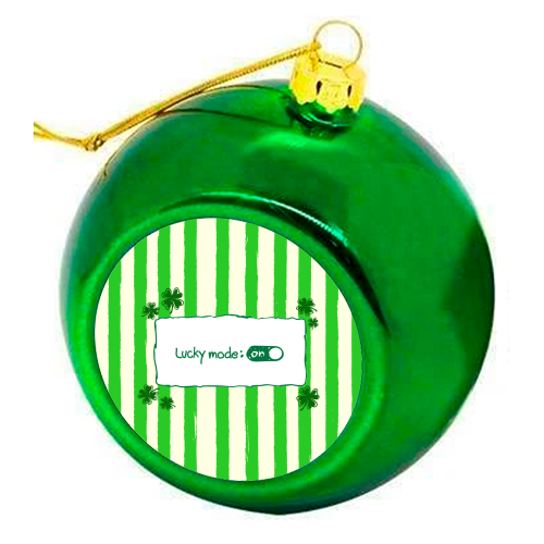 Lucky Mode On – Retro Green Stripes - colourful christmas bauble by EZbie