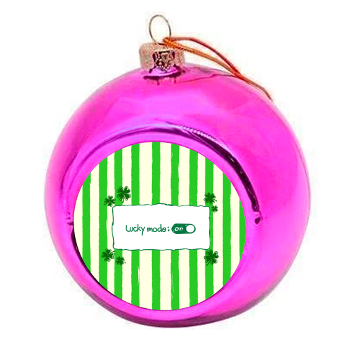 Lucky Mode On – Retro Green Stripes - colourful christmas bauble by EZbie