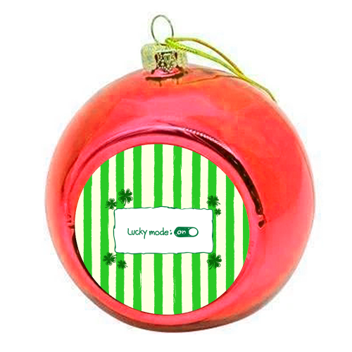 Lucky Mode On – Retro Green Stripes - colourful christmas bauble by EZbie