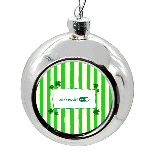 Lucky Mode On – Retro Green Stripes - colourful christmas bauble by EZbie